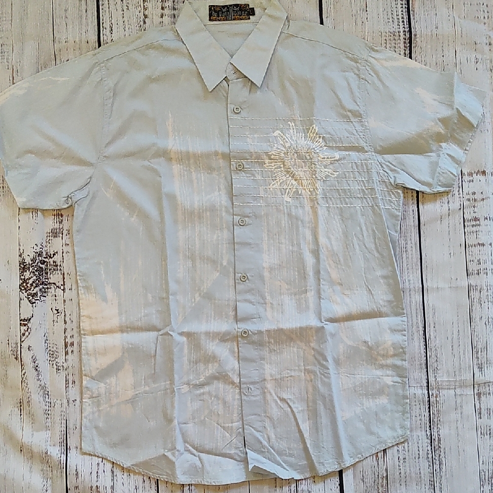 De Puta Madre Light Blue/White Short Sleeve Shirt. Embroidered. Mermaid design